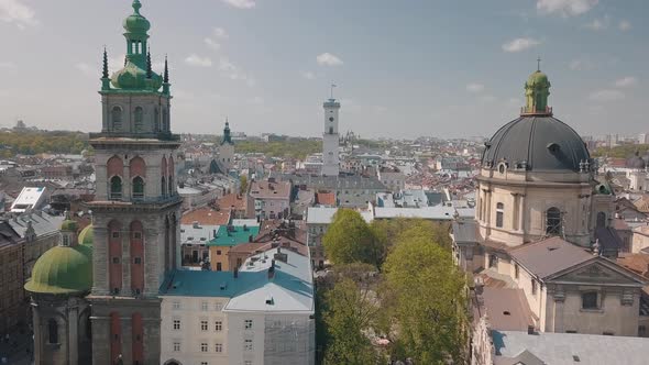 Lvov, Ukraine. Aerial City Lviv, Ukraine. Panorama of the Old Town. Dominican alt