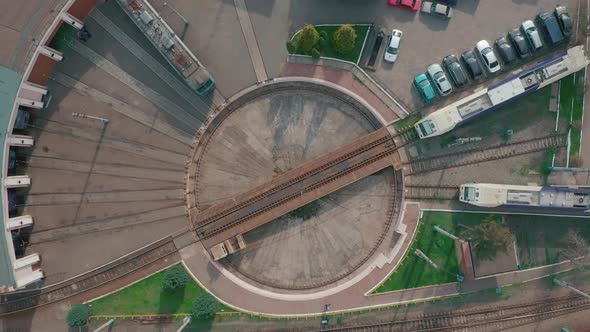Aerial View of Roundhouse and Railway Turntable at the Locomotive Depot