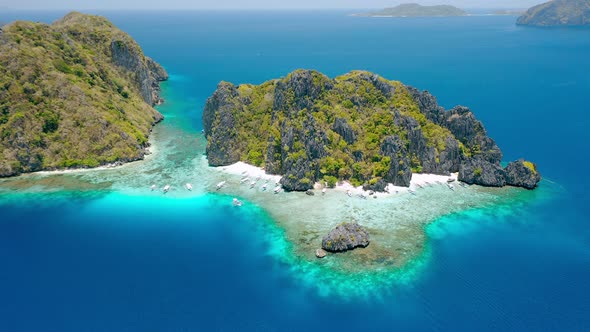 Aerial Drone Footage of Shimizu Island From Distance in El Nido Palawan Philippines alt