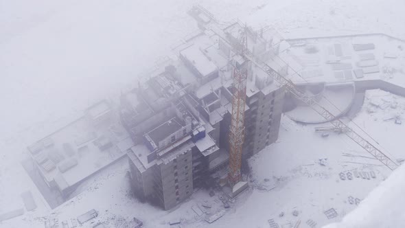 Snowy Construction Under Snowfall In Winter