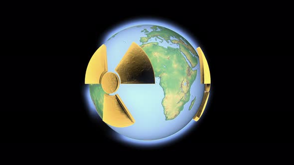 A symbol of radiation activity surrounds planet earth. alt