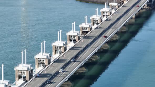 The Oosterscheldekering is a Flood Defense System in the Netherlands Part of the Delta Works in the alt