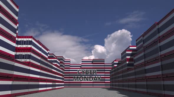 Containers with CYBER MONDAY Text and Flags of Thailand alt