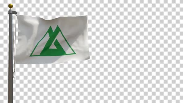 Toyama Prefecture Flag (Japan) on Flagpole with Alpha Channel - 4K alt