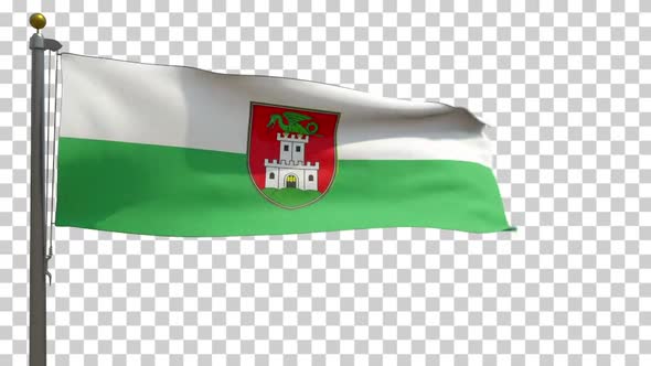 Ljubljana City Flag (Slovenia) on Flagpole with Alpha Channel - 4K alt