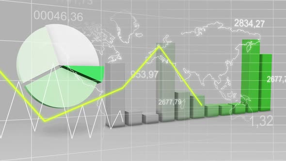 World Map Statistic Data Graph Green Loop Finance Background alt