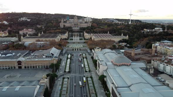 Barcelona Aerial Scene with the National Art Museum of Catalonia Spain alt