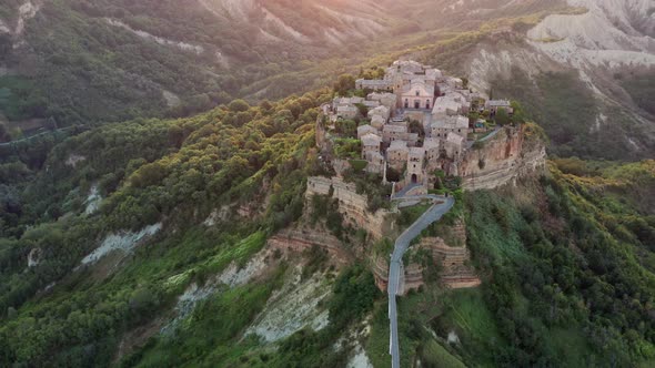 Civita di Bagnoregio, Italy. Medieval town on top of plateau. Aerial view