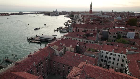 Aerial View of Venice Italy with Grand Canal Rooftops of Buildings and Boats alt