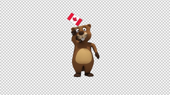 Canadian Beaver Holding Canada Flag