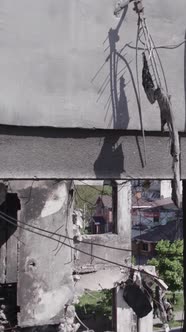 Vertical Video of a House Destroyed By the War in Ukraine alt
