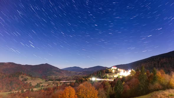 Timelapse of Moving Star Trails in Night Sky