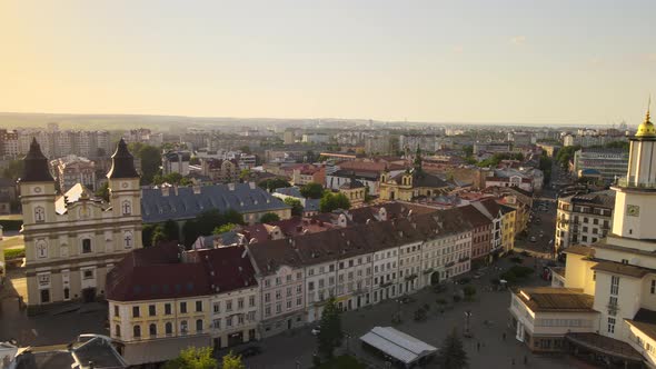 Aerial View of Historic Center of IvanoFrankivsk City with Old European Architecture alt
