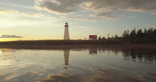 Drone heading towards lighthouse alt