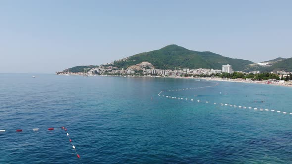 View of Coastline of Budva City, Montenegro. Balkans, Adriatic Sea, Europe