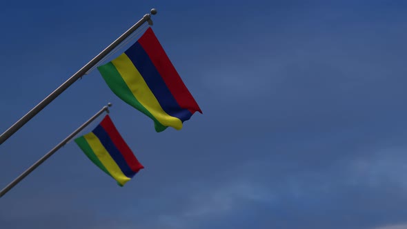Mauritius Flags In The Blue Sky - 4K