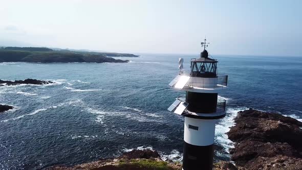 Aerial View of the Lighthouse on Pancha Island, Northern Spain in Summer