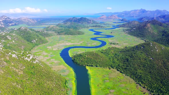 Amazing Aerial View of River Rijeka Crnojevica in Montenegro alt