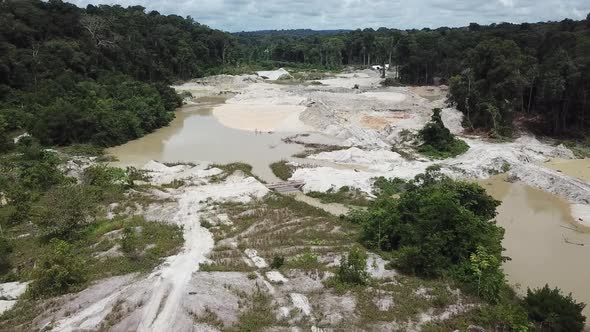 Aerial Approach of Gold Mining Pools in Brazil, Illegal Deforestation alt