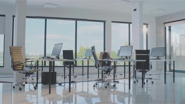Empty workplaces in office centre