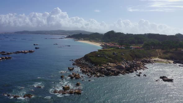 Aerial view of beach and coast, Carreiro, Galicia, Spain alt