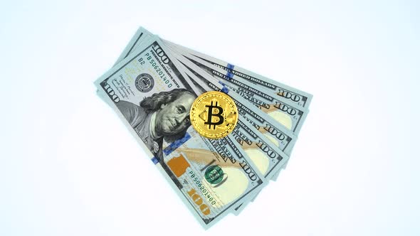 Cash american hundred dollars with bitcoin, money background