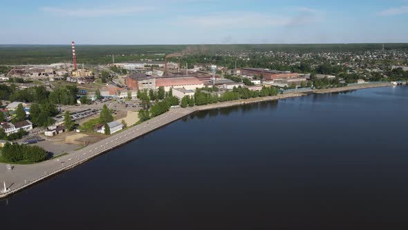Aerial View on Lake Side and Industrial Plant of Omutninsk Kirov Oblast