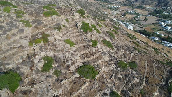 Mylopotas on the island of Ios in the Cyclades in Greece seen from the sky alt