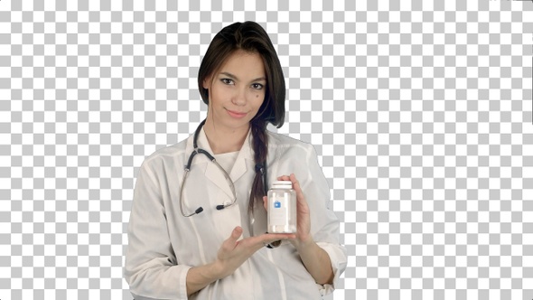 Smiling female doctor looking at camera, Alpha Channel