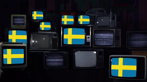 Flag of Sweden and Retro TVs. 4K Version.