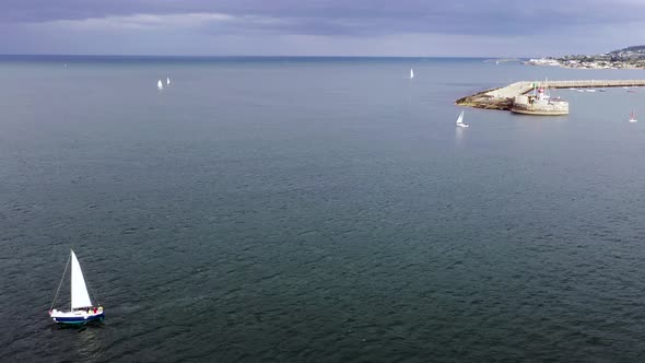 Aerial View of Sailing Boats, Ships and Yachts in Dun Laoghaire Marina Harbour, Ireland