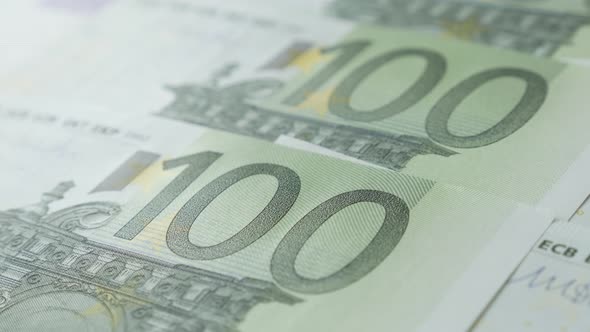 Slow pan on  hundreds and thousands of Euros on table 4K 2160p 30fps UltraHD  footage - Paper bankno alt