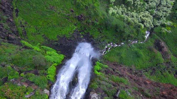 Epic Jurassic Falls aerial footage from above