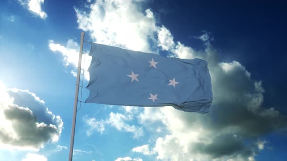 Federated State of Micronesia Flag Waving at Wind Against Beautiful Blue Sky alt