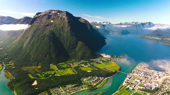 Rampestreken in Andalsnes, Norway, drone aerial view alt