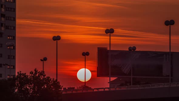 Sunrise Near Donaustadt Danube City Modern Quarter with Skyscrapers and Business Centres Timelapse alt