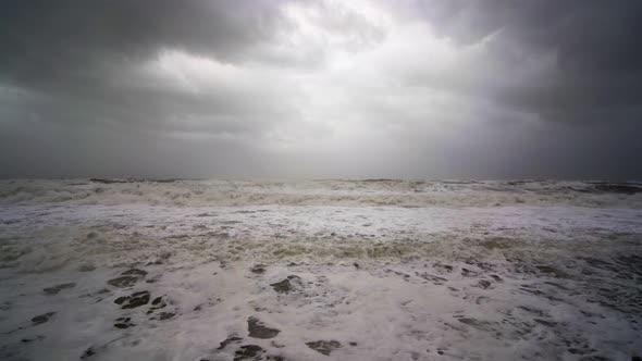 Rough sea with big waves during storm . Static shot alt