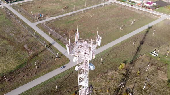 Telecom Tower Antennas and Satellite Transmits the Signals of Cellular 5g 4g Mobile Signals