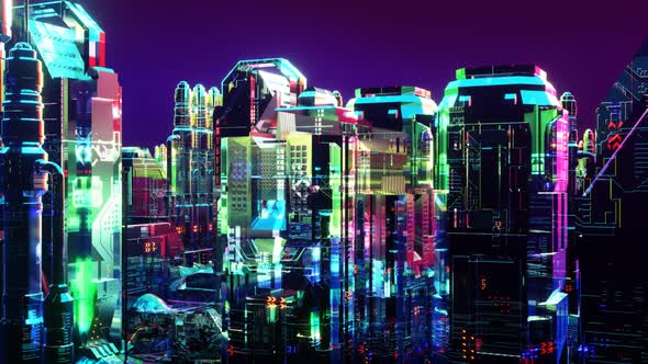 Bright Shimmering Futuristic Night Neon City 02 alt