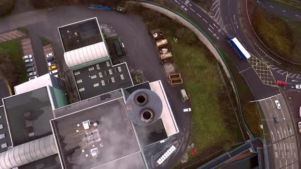 Aerial footage of the Stoke on Trent incinerator recycling centre in the midlands Staffordshire, gar alt