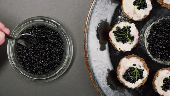 Black Caviar Sandwiches Closeup alt