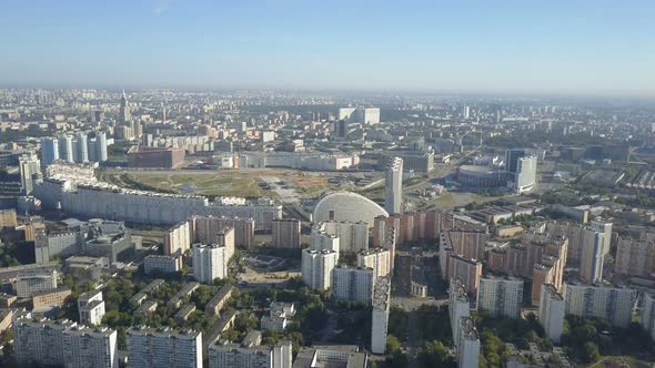 Moscow City Aerial View. Drone Shot of Residential Quarters of Moscow City. Sunny Day Moscow alt
