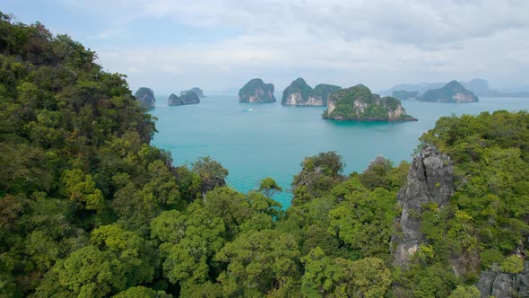 Many Small Tropical Islands in the Sea Opening Aerial View From Mountain alt