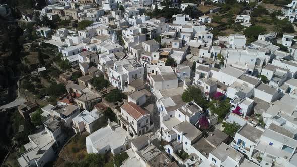 Village of Lefkes on the island of Paros in the Cyclades in Greece from the sky alt