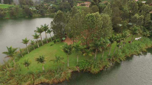 Aerial view of  a lagoon in Lake Bunyonyi in Uganda alt