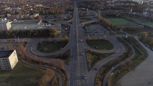 Aerial View of City Highway Traffic