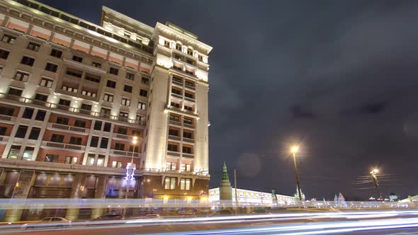 View of the Eastern Facade of the Old Hotel Moskva Timelapse Hyperlapse alt