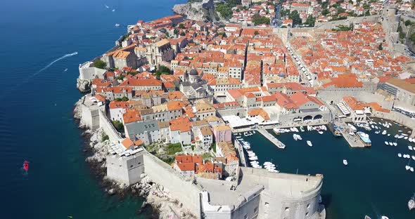Aerial Shooting of the Fortress and Red-tiled Buildings in Dubrovnik, Croatia, Made By Drone