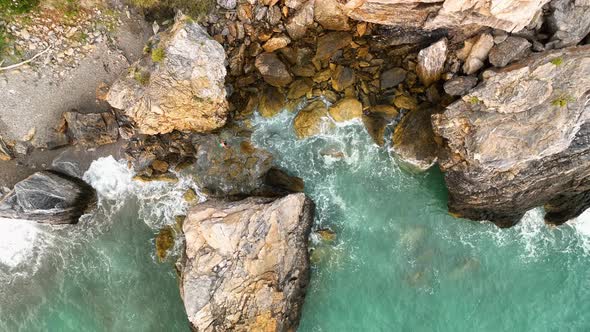 Awesome sea rocky texture aerial view 4 K Turkey Alanya alt