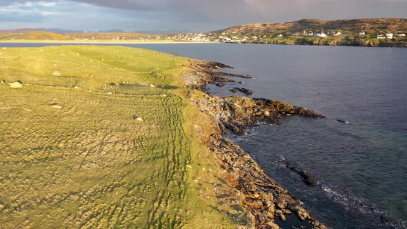 Aerial View of Inishkeel Island By Portnoo Next to the the Awarded Narin Beach in County Donegal alt